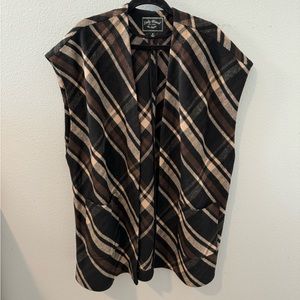 Lucky Brand Brown and Cream Plaid Oversized Vest